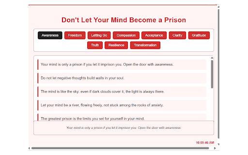 Don't Let Your Mind Become a Prison :: A extension with quotes about freeing your mind from self-imposed limits, categorized into 10 themes