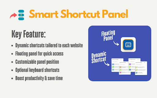 Smart Shortcut Panel :: Floating panel shows dynamic shortcuts per website, giving quick access to your most-used pages and boosting productivity.
