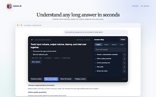 Unfold AI — Summarize & Navigate AI Answers :: Summarize long AI answers locally, navigate every section, and save useful insights without sending conversations anywhere.