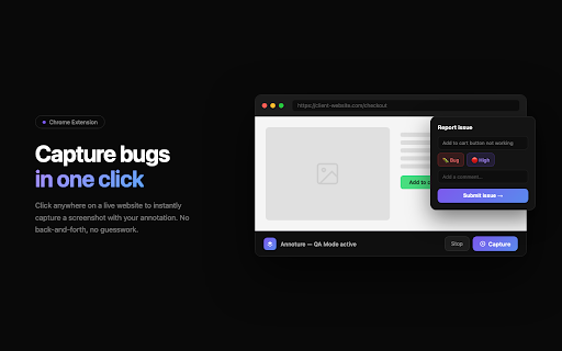 Annoture :: Click anywhere on a page to report a visual bug with screenshot. Feedback is organised into a Kanban board for your team.