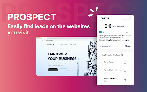 TheGrid :: This tool provides business contact information while you're browsing the web.
For Sales Professionals
🚀 Effortless Data…