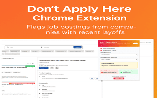 Don't Apply Here :: Warns job seekers of companies with recent layoffs while browsing job sites