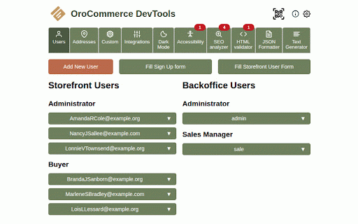 OroCommerce DevTools :: The ultimate toolkit for OroCommerce developers and QA: Smart Form Filler, A11y & SEO Inspectors, HTML Validator, and more.