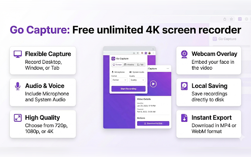 GoCapture: Free Unlimited 4K Screen Recording :: A lightweight, privacy-focused screen recorder.