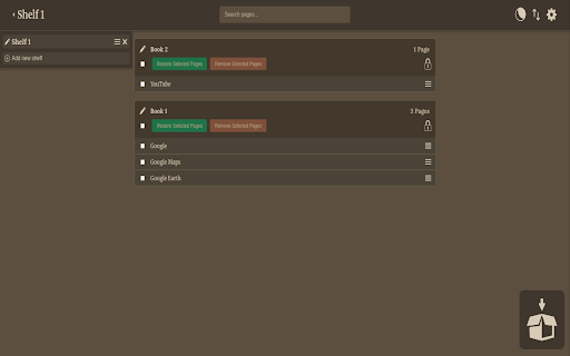 Bookshelf :: Store and manage your open pages in a well-arranged bookshelf to save memory
