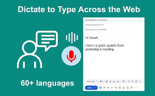 Voice Typing :: Use Voice Typing in any Chrome field, including Gmail, Docs and AI chats. Simply talk to type: live dictation for emails and prompts