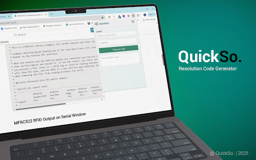 QuickSo :: The Resolution Code Generator is a productivity extension designed to streamline incident and support ticket documentation.