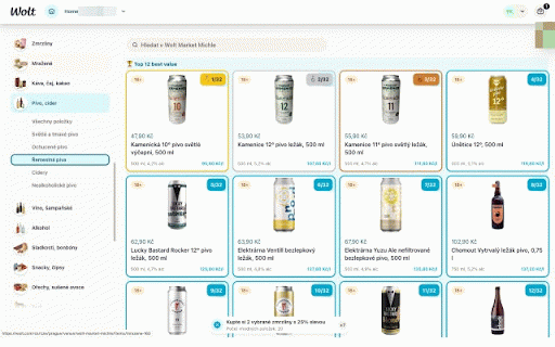ValueRank for W :: Ranks Wolt store items by best price per unit (Kč/kg, €/l ...) and shows the math on each card.