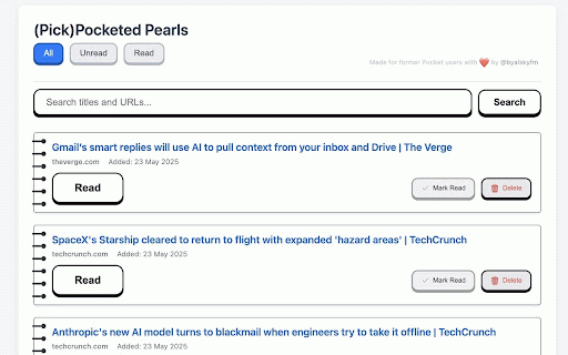 PickPocket (Pocket replacement 🙃) :: Your personal Pocket replacement to save and read articles later.