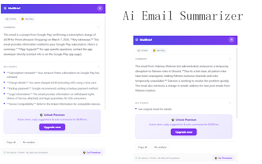 MailBrief – AI Email Summarizer :: Instant AI summaries, key points & reply drafts for Gmail — 100% on-device. No data ever leaves your computer.