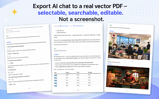 AI Chat Snapper – Export AI Conversations to PDF :: Export AI chats from 10 platforms to PDF, Word, Markdown & image — 100% locally. Or to Obsidian, Notion or Google Docs.