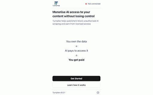 Turnpike :: Turnpike is a browser extension that helps you monetise your content by blocking unauthorised AI scraping and earning from access.