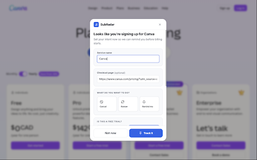 SubRadar :: Track subscriptions and free trials. Sign in to get reminders before you're charged.