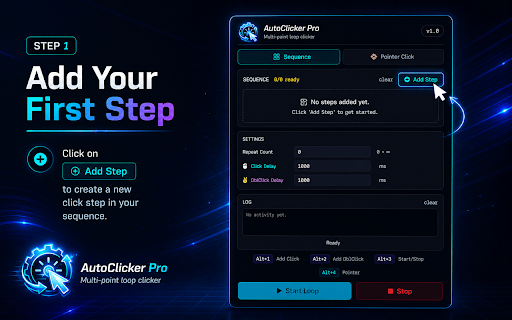 AutoClicker Pro :: Multi-point auto clicker with loop scheduling. Pick points on any canvas, set walk and wait delays, let it run.