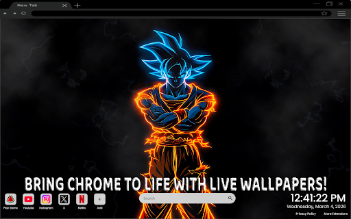 Neon Goku Power Aura Live Wallpaper :: One of the most epic anime live wallpapers for Chrome – featuring Goku’s fierce neon Dragon Ball power aura.