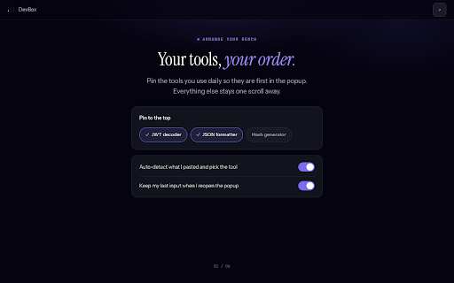 DevBox — Offline JWT Decoder, Base64 Encoder and Hash Toolkit :: One popup, five offline dev tools. Base64, JWT, URL, hash and JSON. Your tokens never leave the browser.