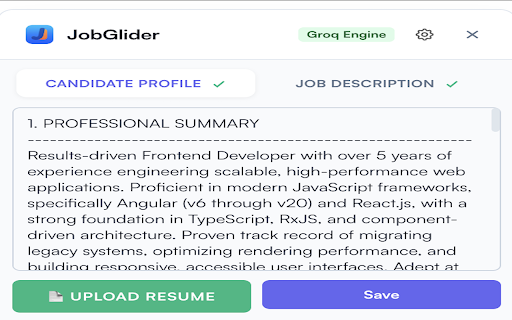 JobGlider :: Your AI job assistant for Naukri.com. Analyze your resume against job descriptions and generate tailored answers instantly.