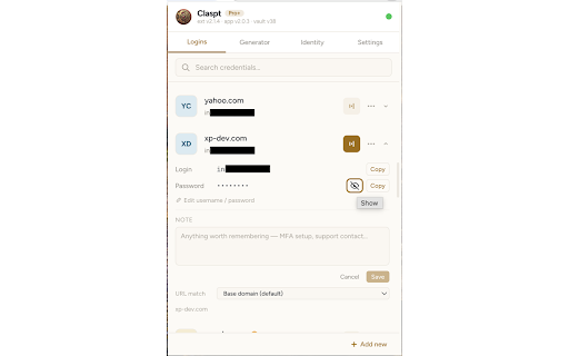 Claspt — Password Auto-Fill :: Companion extension for the Claspt desktop password manager — auto-fills credentials on web pages from your local vault.