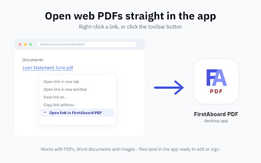FirstAboard PDF - Open in app :: Open PDFs and documents from Chrome straight in the FirstAboard PDF desktop app.