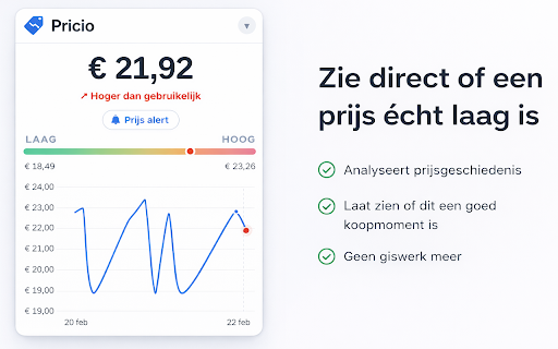 Pricio — Price Tracker voor bol.com :: Bekijk prijsgeschiedenis op bol.com, volg prijzen en open een prijsalarm om te zien of een deal echt goed is.