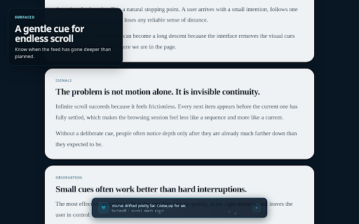 Surfaced :: Notifications for the endless scroll. Shows a notification when you scroll past a set threshold.