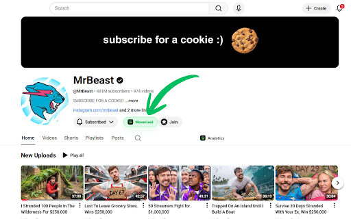 CreatorRPM for YouTube :: Adds a YouTube channel Analytics tab with monetization checks, RPM estimates, revenue, and view estimates.