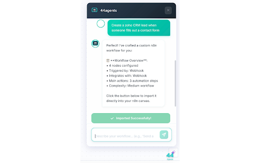44agents - AI n8n Workflow Generator :: Transform natural language into n8n workflows using AI. Chat interface for seamless workflow automation on n8n.cloud.
