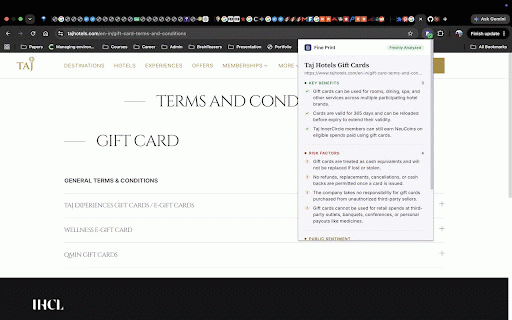 Fine Print :: Summarizes Terms & Conditions into clear benefits, risks, and public sentiment before you agree.