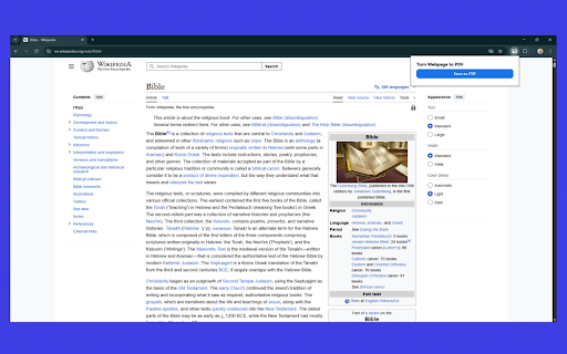 Turn Webpage to PDF :: One-click webpage → PDF. Auto 'Preserve Layout' PDF via DevTools, or capture full page screenshots to a print-ready PDF.