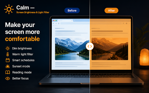 Calm — Screen Brightness & Light Filter :: Dim your screen, add a warm light filter, and automate your settings with schedules, profiles, and sunset mode.