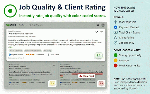 Upwork Job Quality Score and Client Rating Tool :: Spend Connects on strong Upwork jobs and clients. See quality at a glance; don't waste time or money.