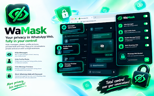 WaMask - Privacy Extension for WhatsApp Web :: Mask chats, media and names on WhatsApp Web until you hover.