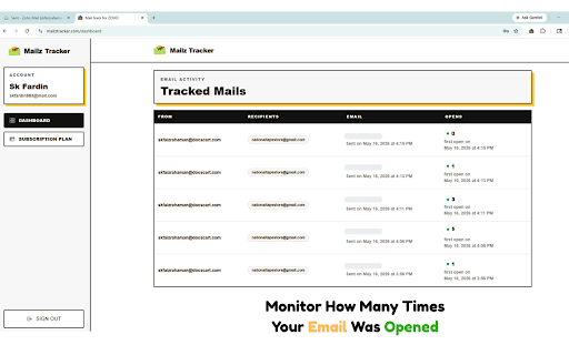 MailzTracker: ZOHO Mail tracker :: MailzTracker: Zoho Mail Tracker helps you know when your emails are opened in Zoho Mail. Receive real time email tracking insights,…