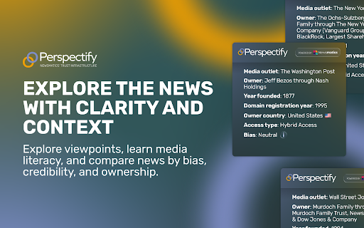 Perspectify :: Get instant context about the news outlets you visit, including ownership, origin, access, and other source information.