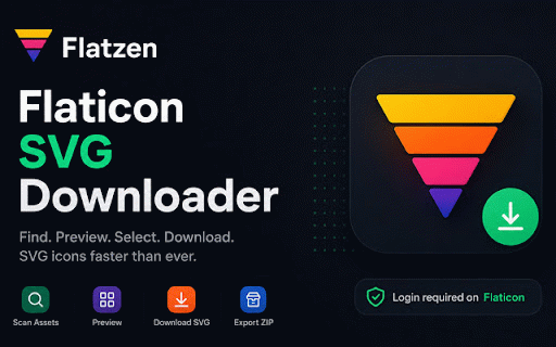 Flatzen – Flaticon SVG Downloader :: Scan supported flaticon icon pages, preview assets, and download selected SVG files.