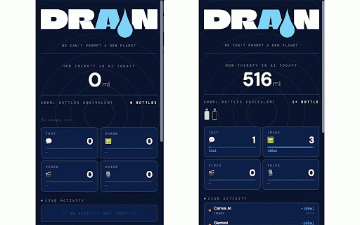 DRAIN - AI Water Tracker :: Track your AI usage & hidden water cost in real time.