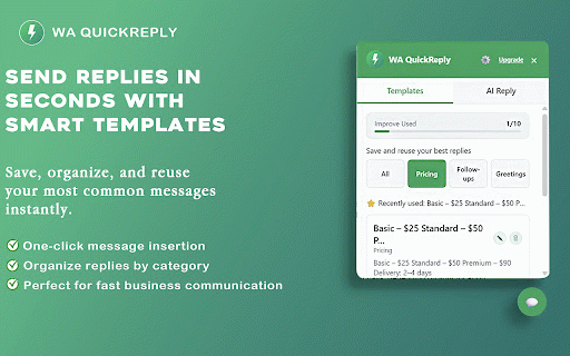 WA QuickReply :: Smart AI replies and schedules for WhatsApp Web (Reliability Build).