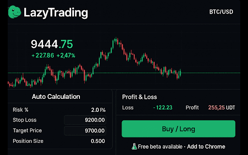 LazyTrading :: Binance, Bybit, Bitget 거래소 연동으로 암호화폐 거래에서 안전한 매매 진입을 도와주는 크롬 확장 프로그램입니다.