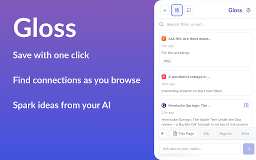 Gloss :: Capture text from web pages with notes and tags using a side panel