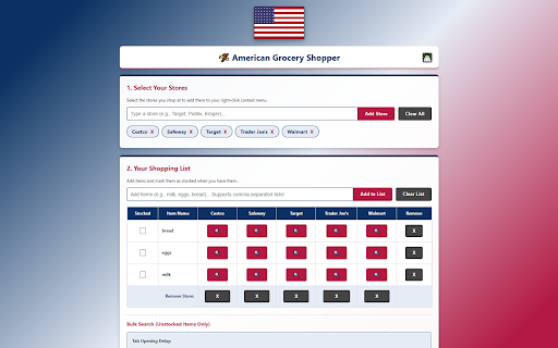 American Grocery Shopper :: Right-click to search American grocery stores, plus a built-in syncable shopping list.