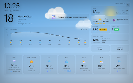 Weather Dashboard :: Weather dashboard for every new tab. Current conditions, hourly & 7-day forecasts, air quality, UV index, sunrise & sunset.