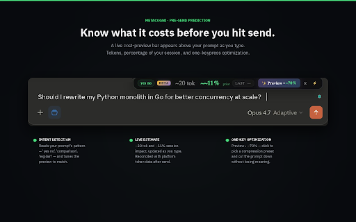 MetaCogni — AI Cost Tracker :: Know what every AI message costs. Token tracking, prompt optimization, and an on-device intent brain for Claude and Gemini.