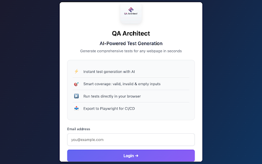 QA Architect :: AI-powered test generation for any webpage. Generate comprehensive automated tests in seconds.