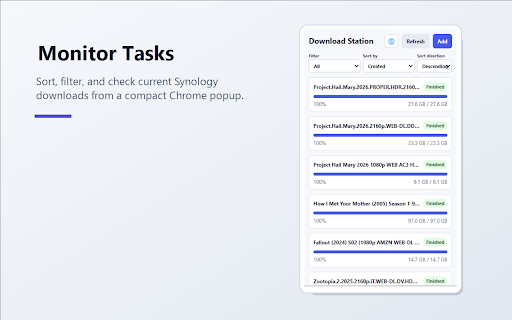 Synology Download Station :: View and add Synology Download Station tasks from Chrome.