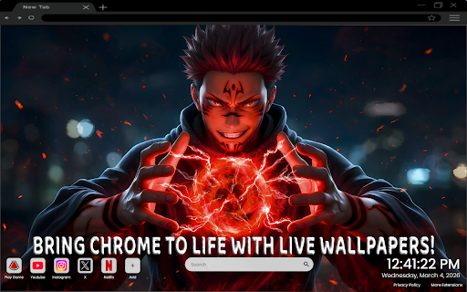 Ryomen Sukuna Red Energy Jujutsu Kaisen Live Wallpaper :: One of the most epic anime live wallpapers for Chrome – featuring Ryomen Sukuna’s fierce red cursed energy.