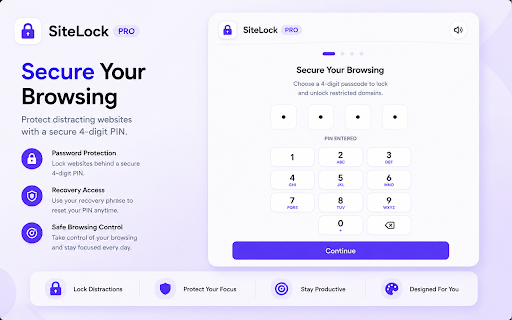 SiteLocker :: A premium site lock utility. Lock distracting or sensitive domains behind a secure 4-digit PIN.