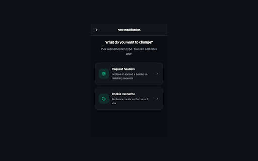 modreq - Modify HTTP Headers :: Modify HTTP request headers and cookies. Replace or append headers, override cookies. Free ModHeader alternative.