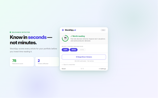 StockSpy.ai :: Know if any article affects your stocks — before you read it. AI analysis for retail investors.