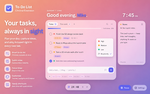 To-do List Chrome Extension :: Use the To-do List Chrome Extension as a to-do list app and task manager in your browser. Organize tasks and boost productivity.