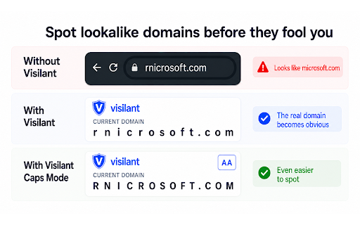 Visilant :: Protection against lookalike and impersonation sites (homograph attacks & clone phishing) based on your personal visit history